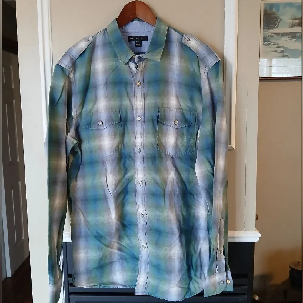 BANANA REPUBLIC Button Down Plaid Dress Shirt Men's Size Large
